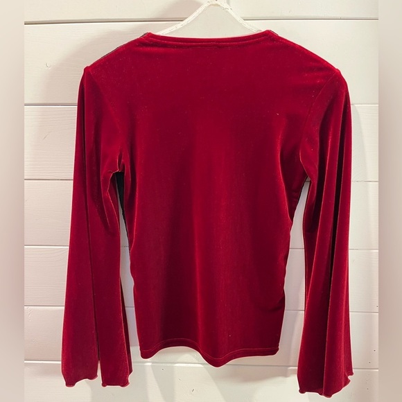 ANNE LAROCHELLE – Red Velvet & Black Lace Long Sleeve Top – Size 8 - Picture 7 of 9